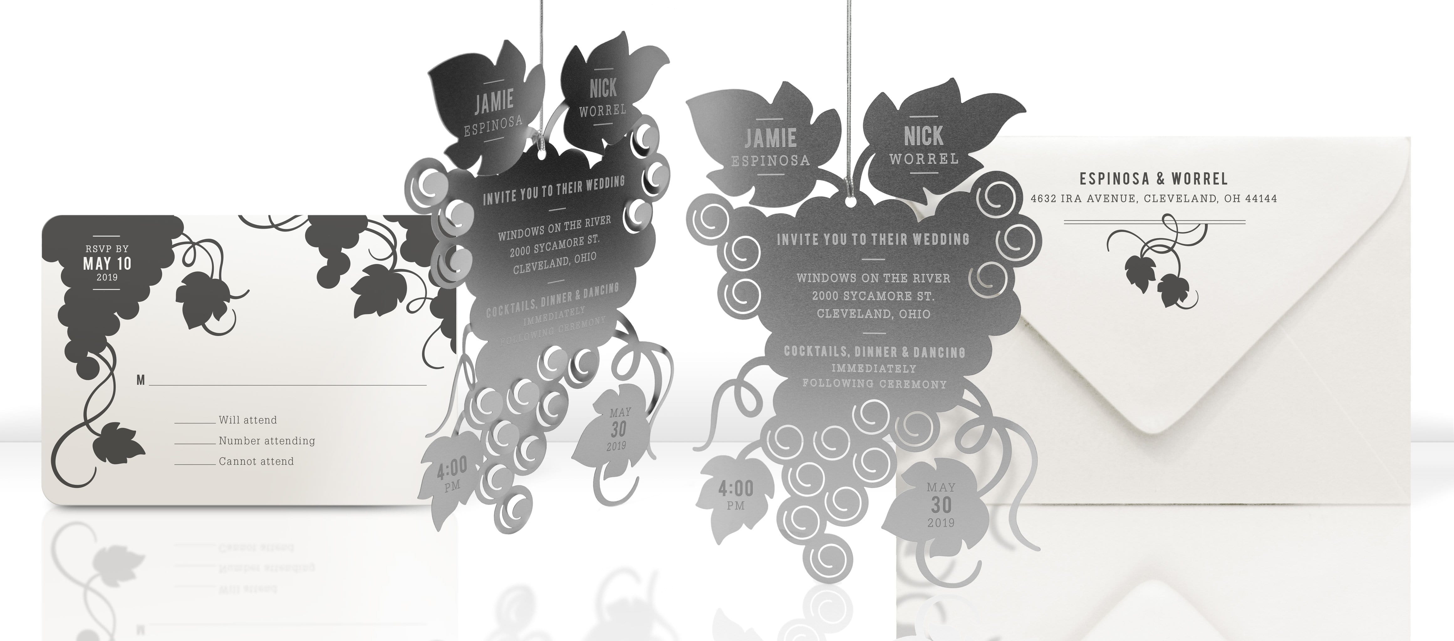 Real Metal Invitations for Vineyard Wedding