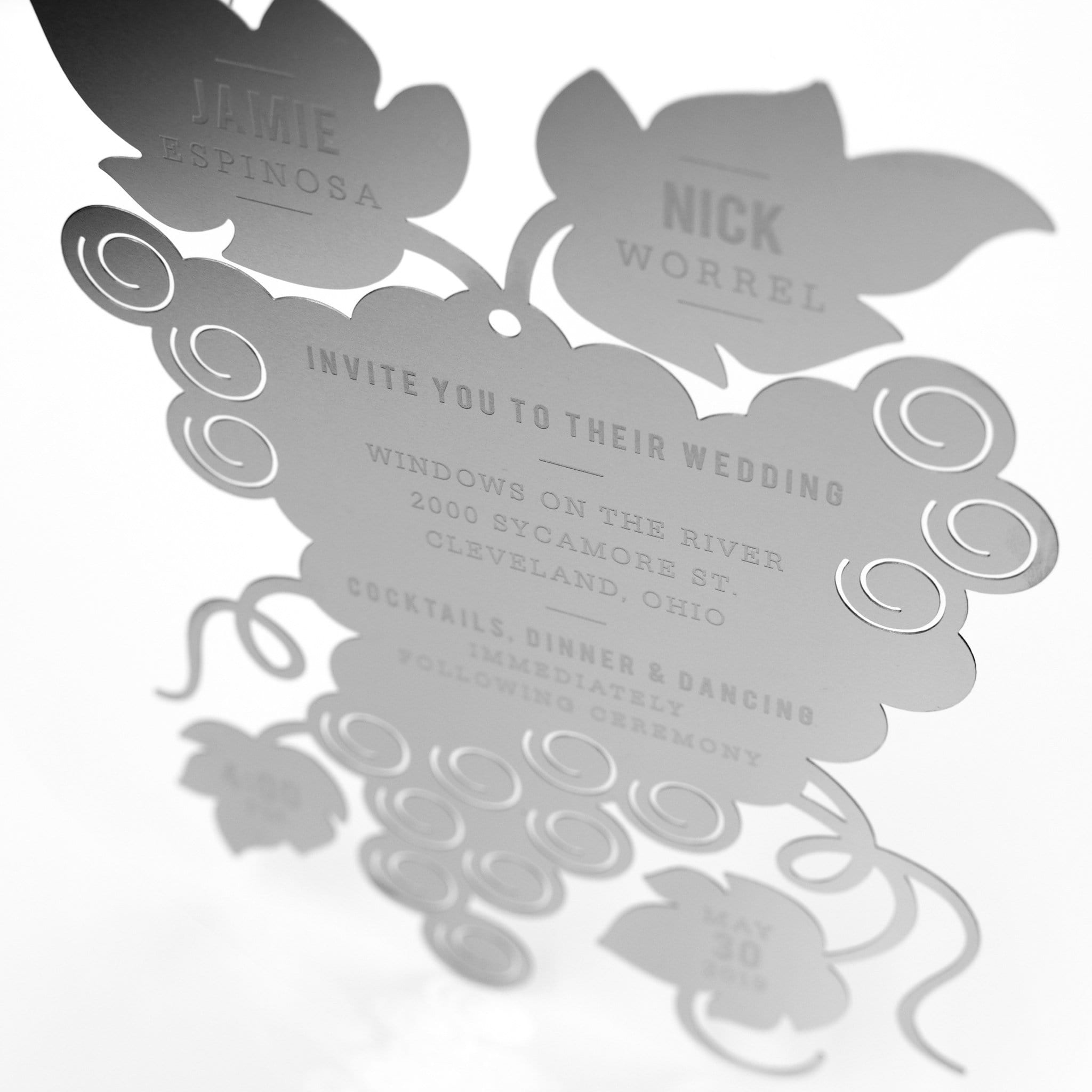 Engraved Metal Grape Cluster Wedding Invitation