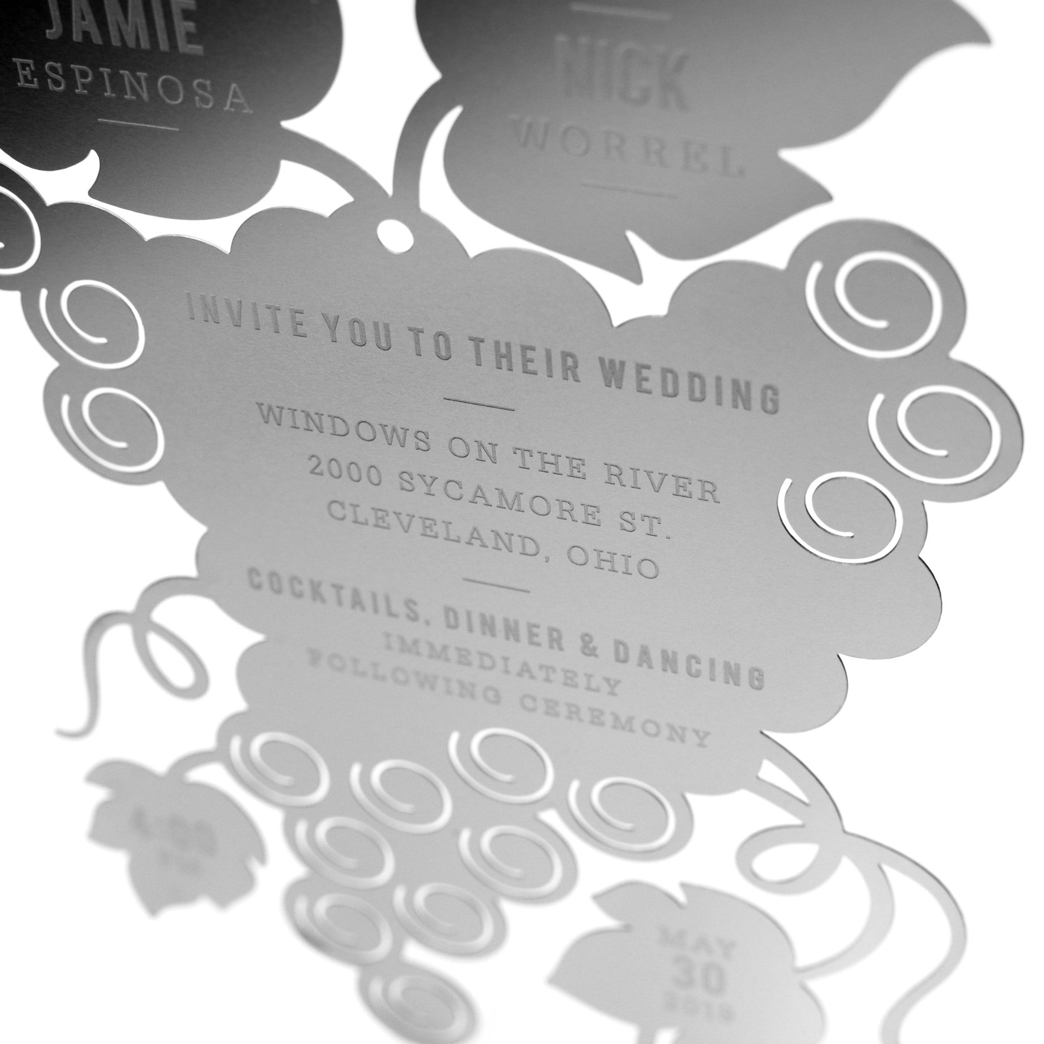Real Metal Wedding Invitations that Become Christmas Ornaments
