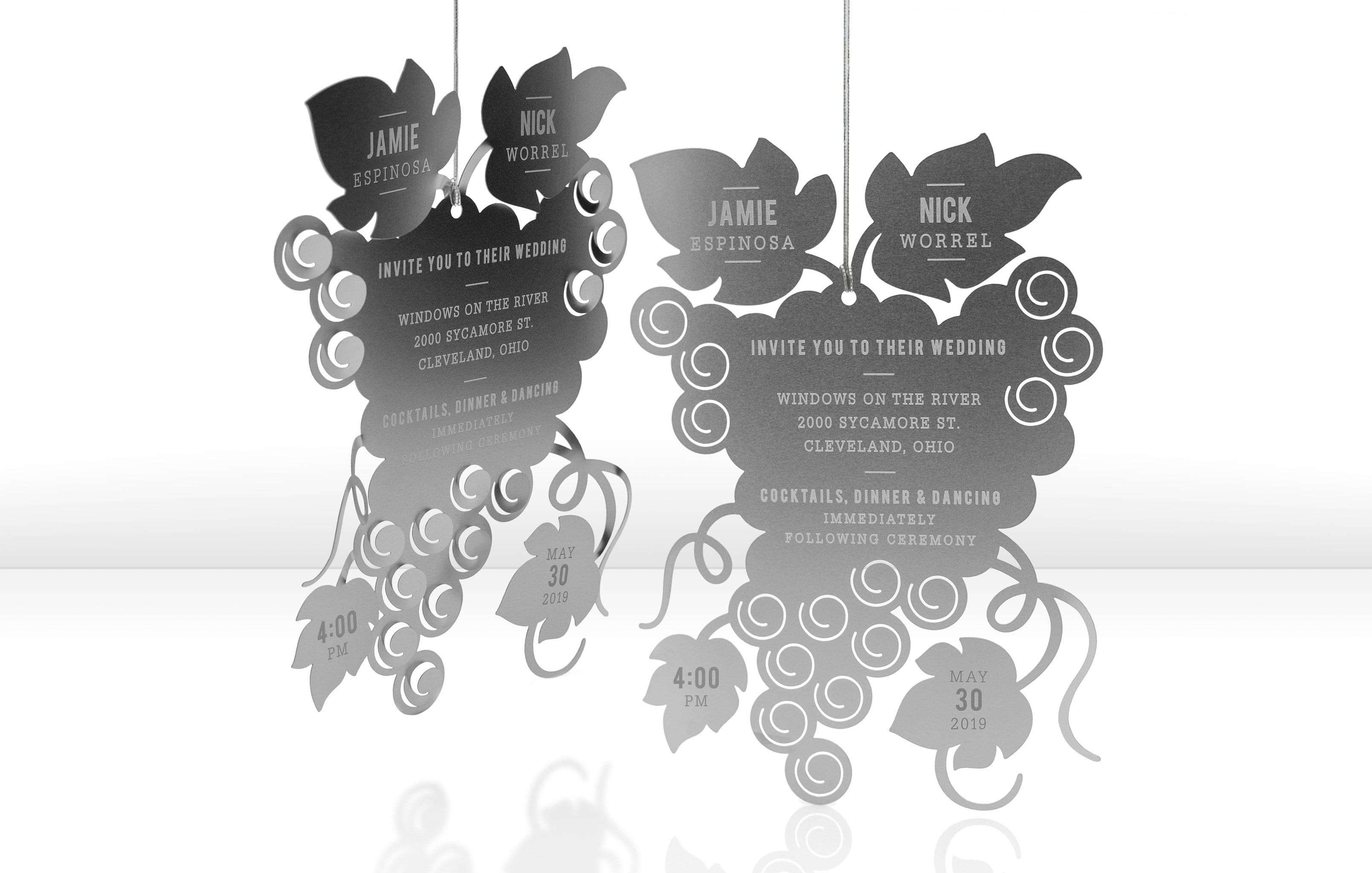 Silver Metal Wedding Invitation with Wine Theme