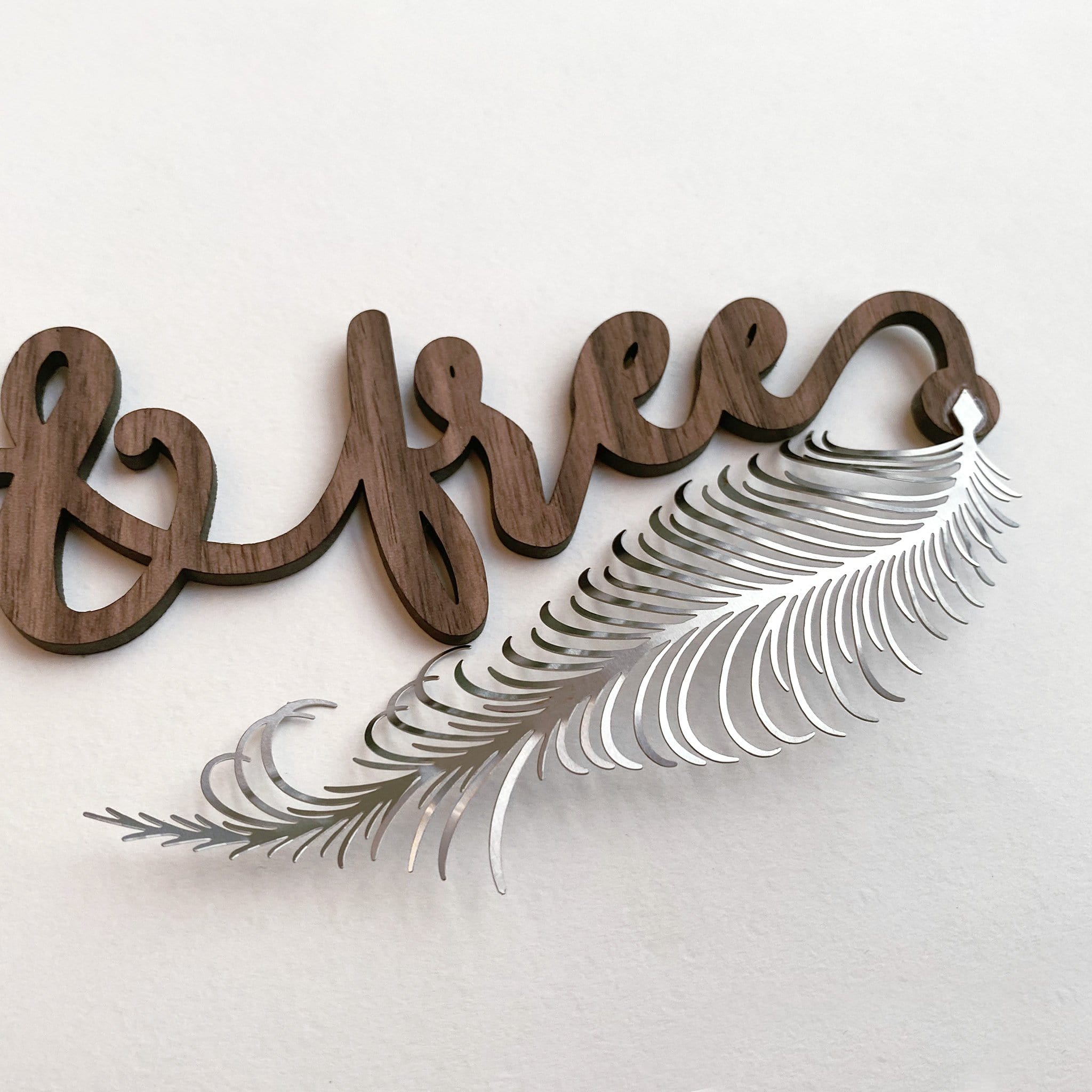 Wild and Free Wood and Metal Wall Art with Metal Feather