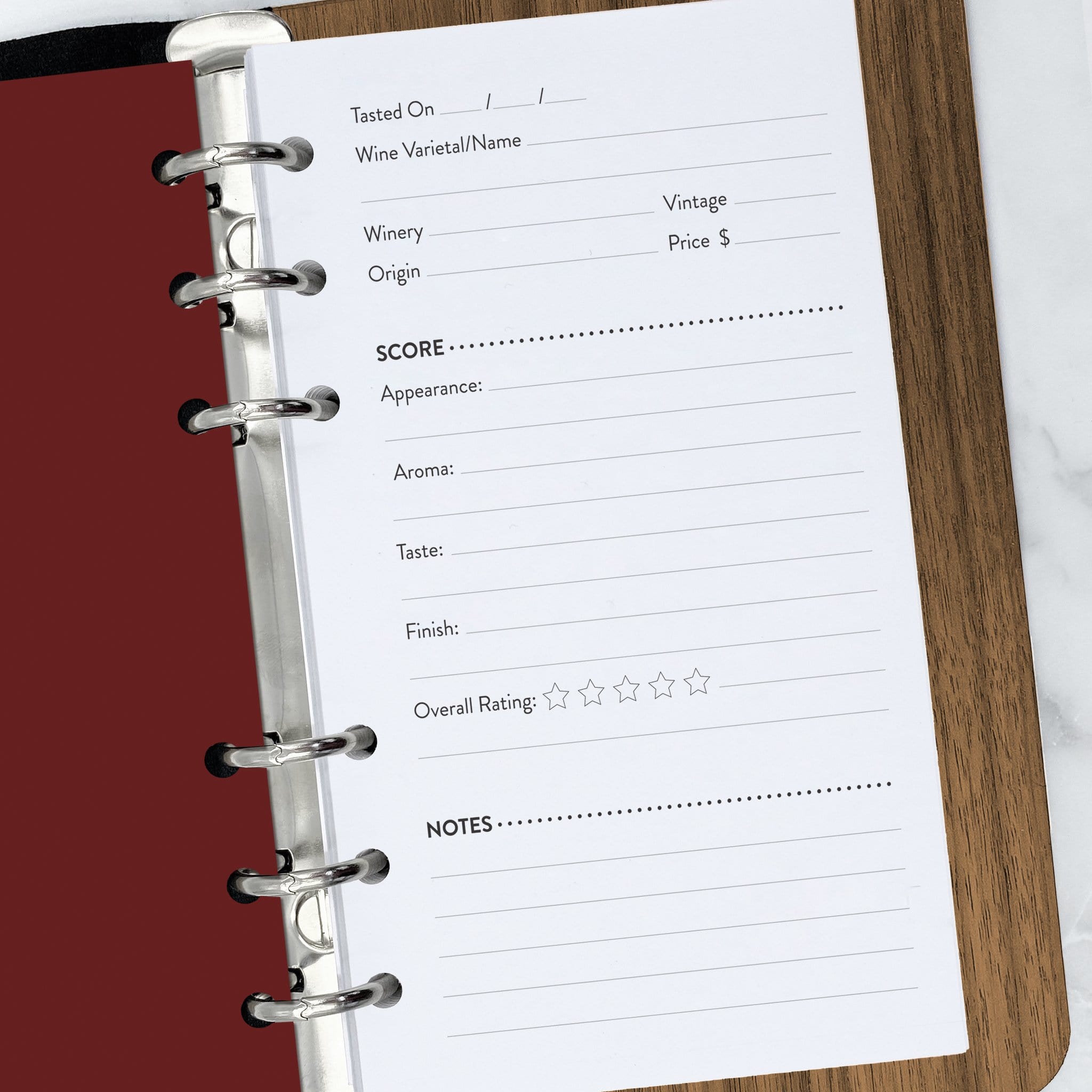 Custom Wine Tasting Note Pages