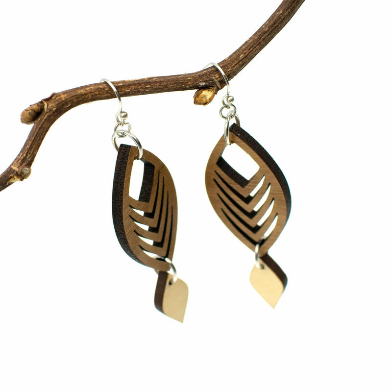 Curved Chevron Wood and Silver Earrings