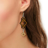 Geometric Wood Dangle Earrings with Silver Hooks
