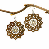 Wood Mandala and Flower Boho Earrings