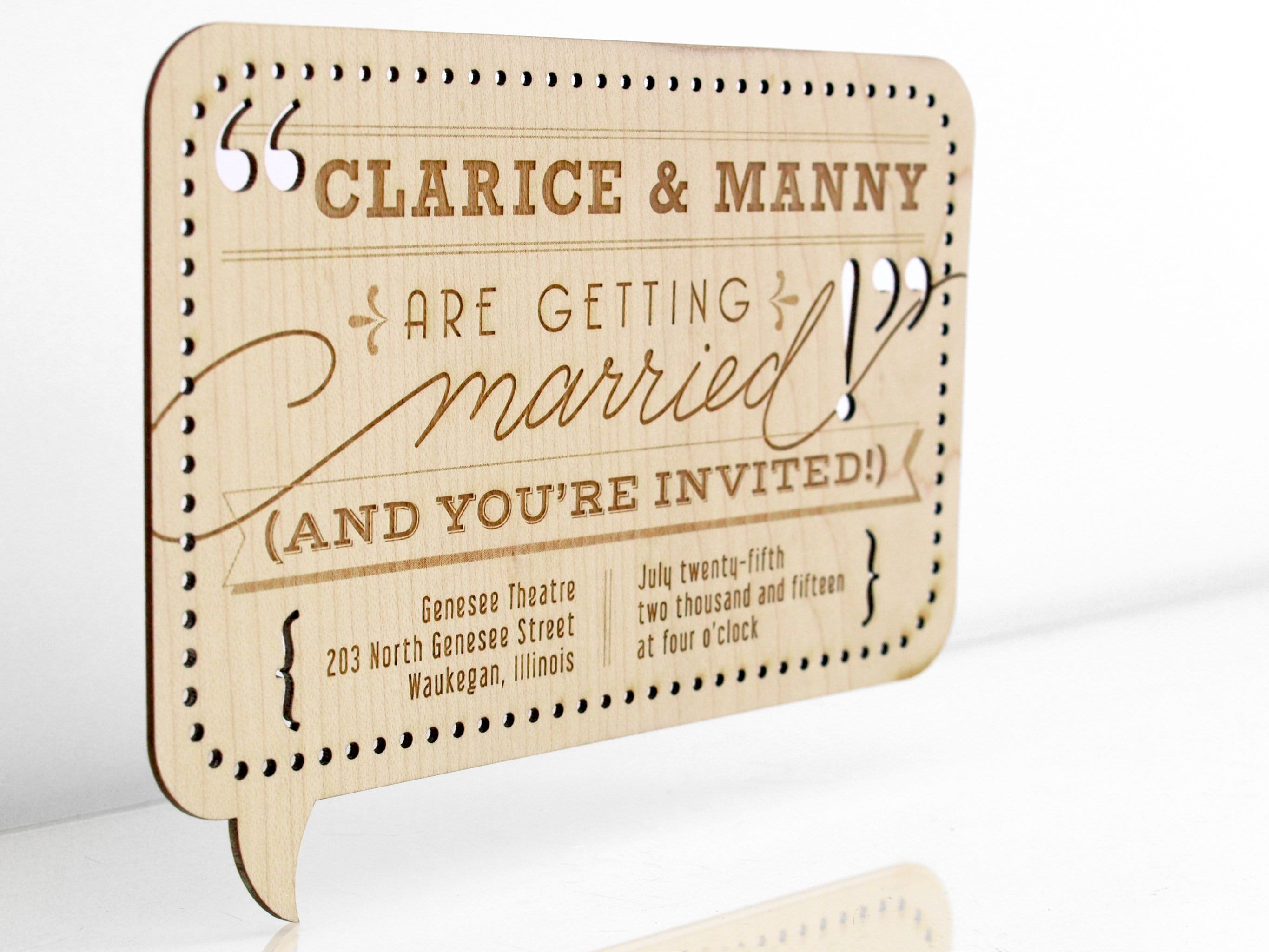 Word Balloon Wood Wedding Invitations
