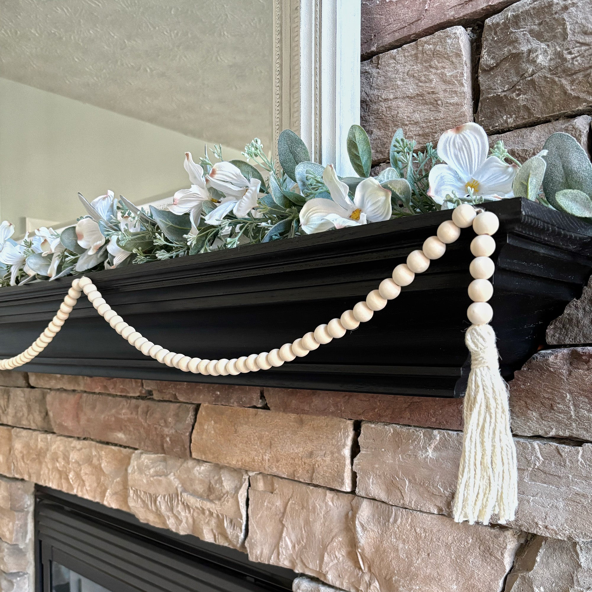 76" Wood Beaded Garlands with Tassels