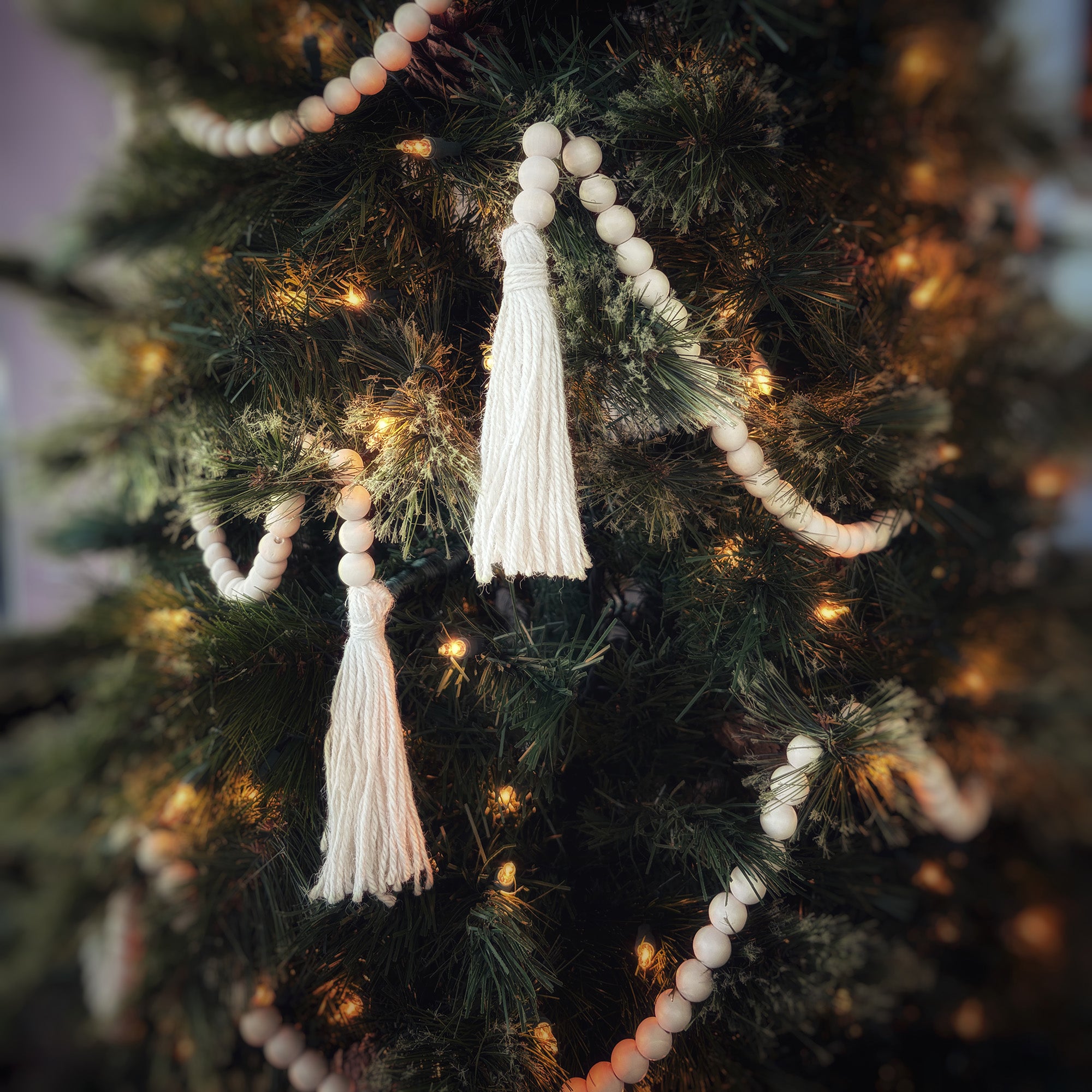 76" Wood Beaded Garlands with Tassels