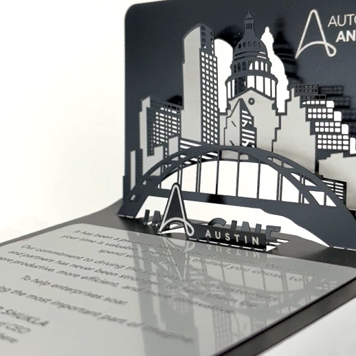 Black Metal Invitation with Austin Skyline
