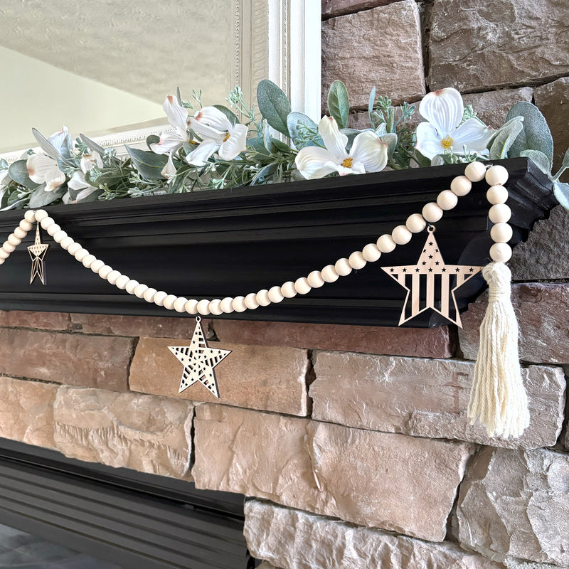 American Flag Star Patriotic Garland for Mantel 4th of July Decoration