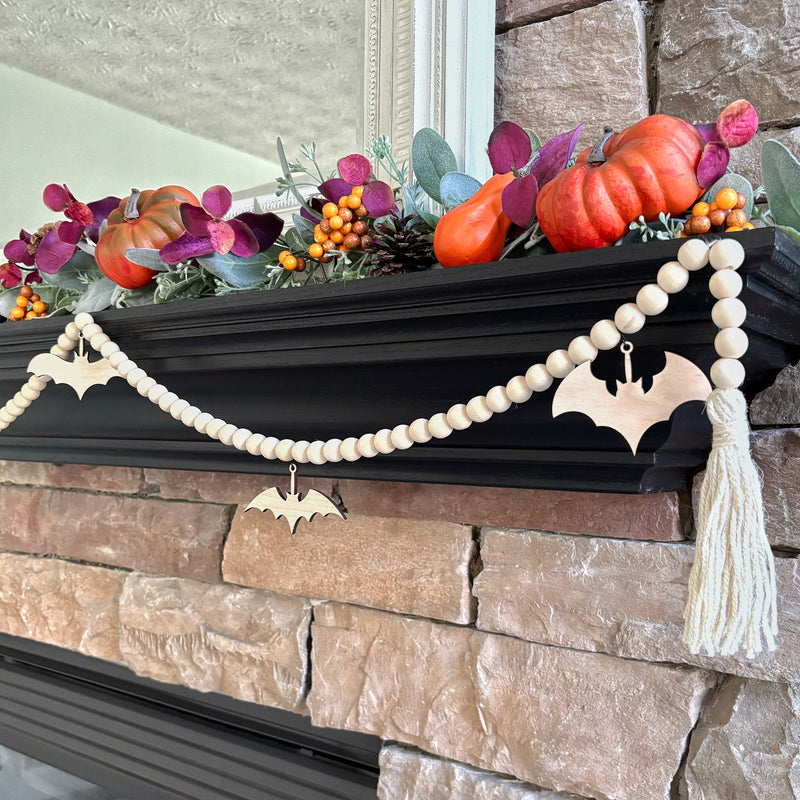 Halloween Garland for Mantle with Spooky Bat Charms