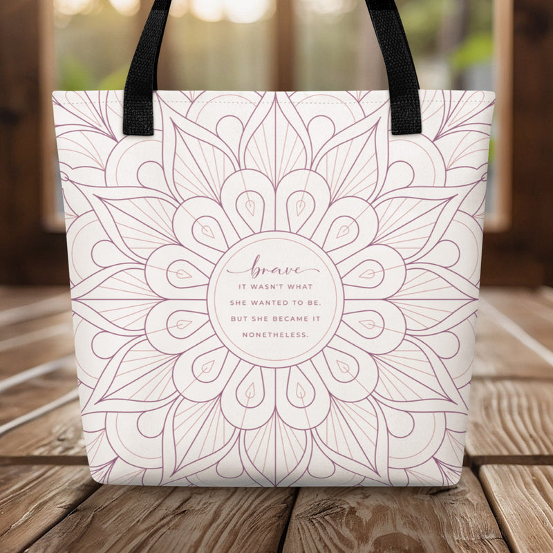 Brave Support Gift Tote Bag with Mandala Design Pink Color