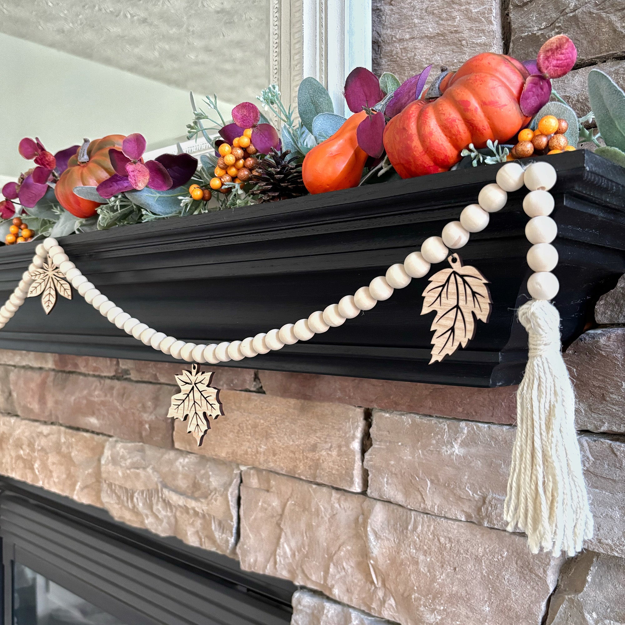 Autumn Garland with Leaf Charms for Mantel