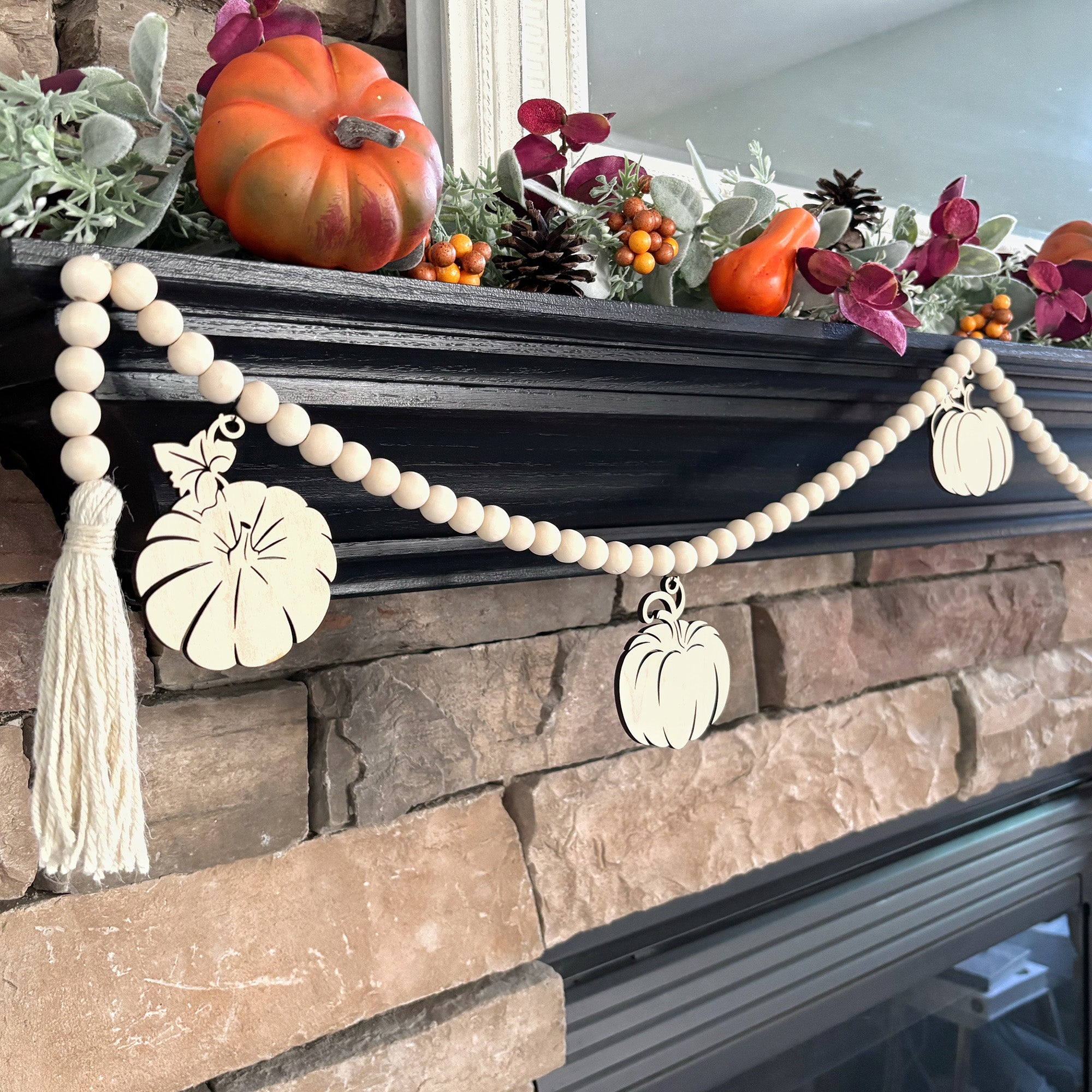 Fall Garland with Pumpkin Charms for Mantel