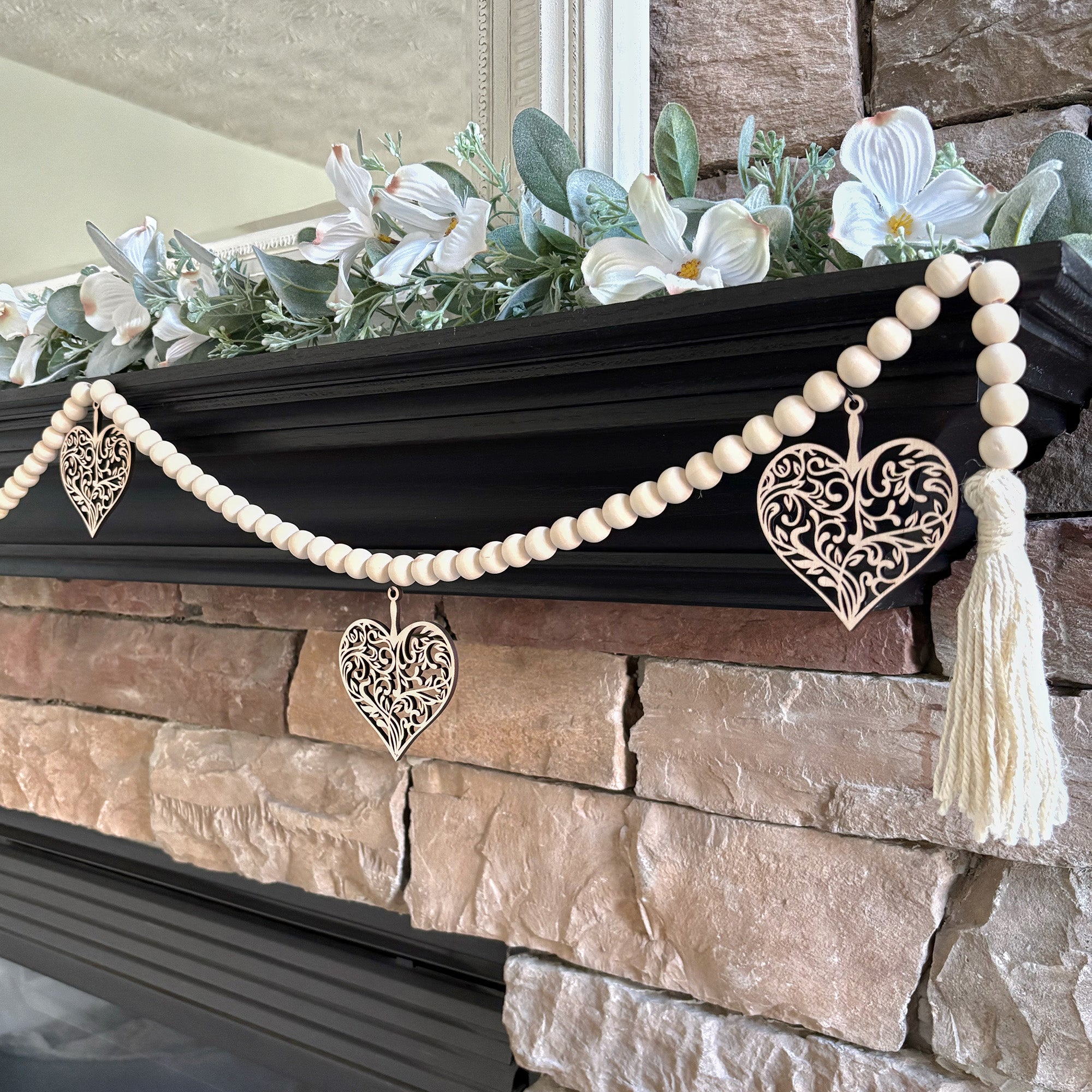 Valentine Garland for Fireplace Mantel with Heart Charms