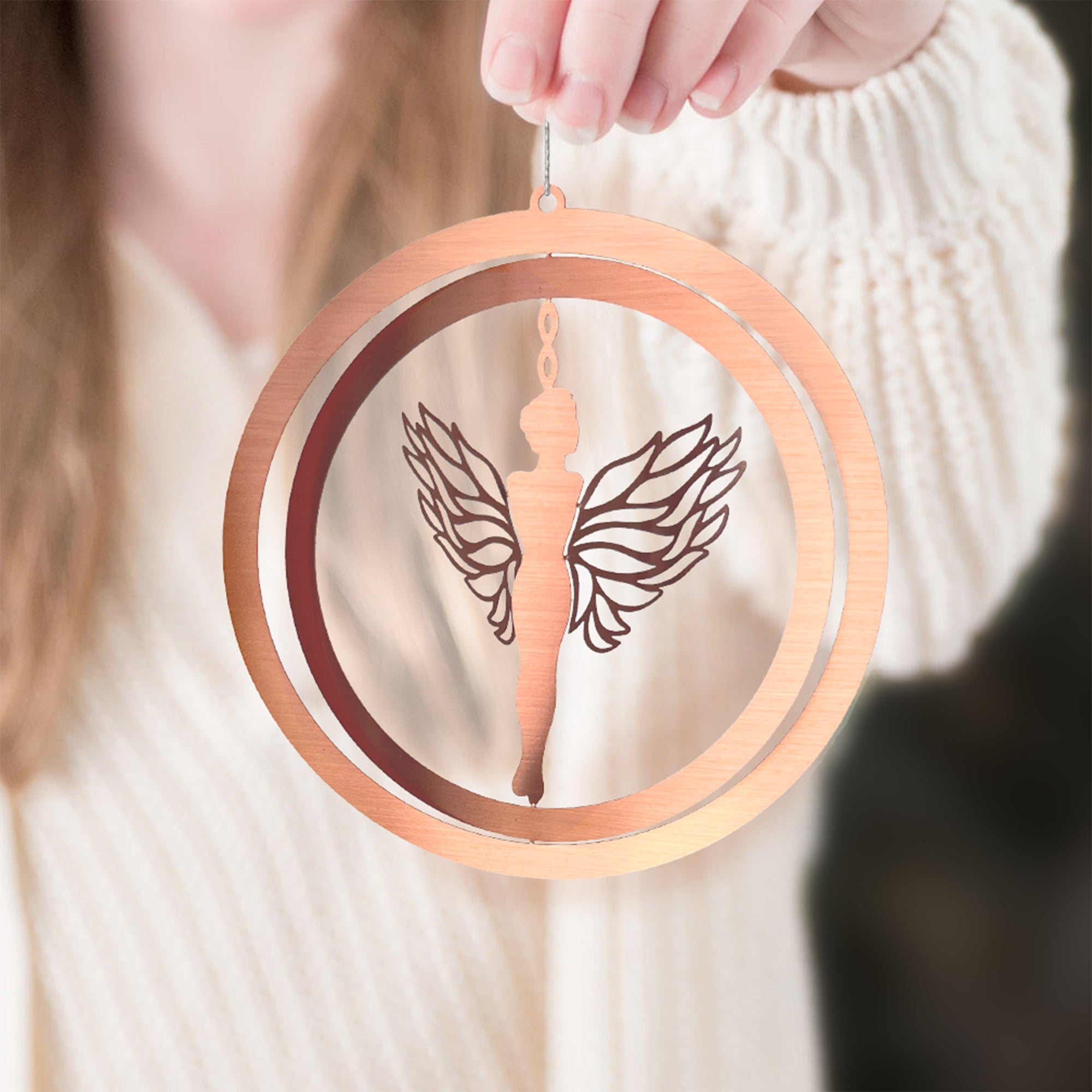 Angel Brushed Rose Gold Metal Holiday Ornament