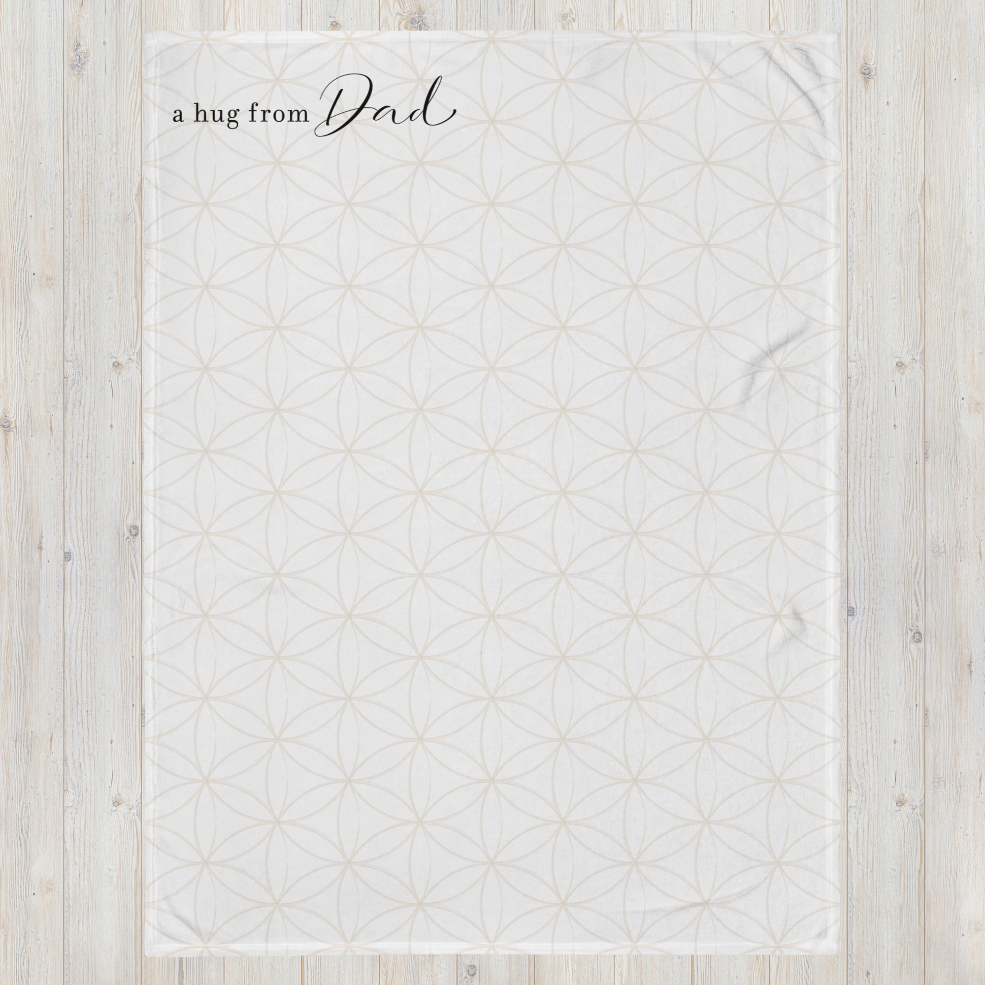 Send a hug support gift blanket with a taupe circle pattern and the words "a hug from” with personalized name. Thinking of you gift for long distance relationship.
