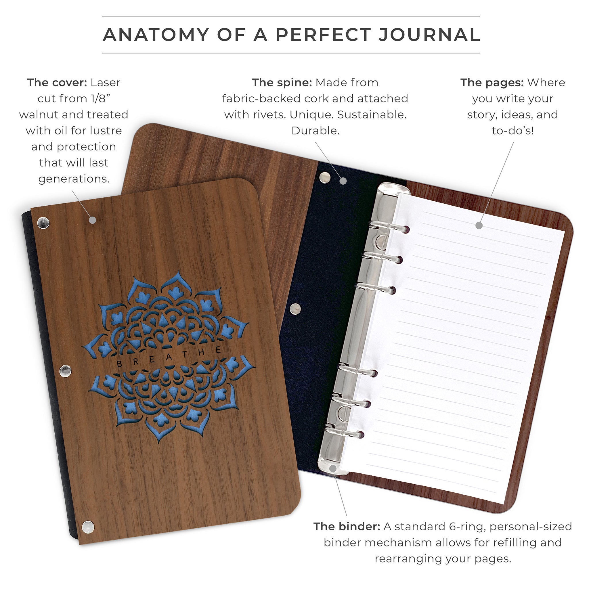 Mandala Hardwood Journal - Personalizable