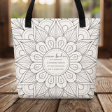 Never Broken Support Gift Tote Bag with Mandala Design Black and White Color