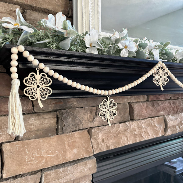 St Patricks Day Garland with Celtic Shamrocks for Mantel