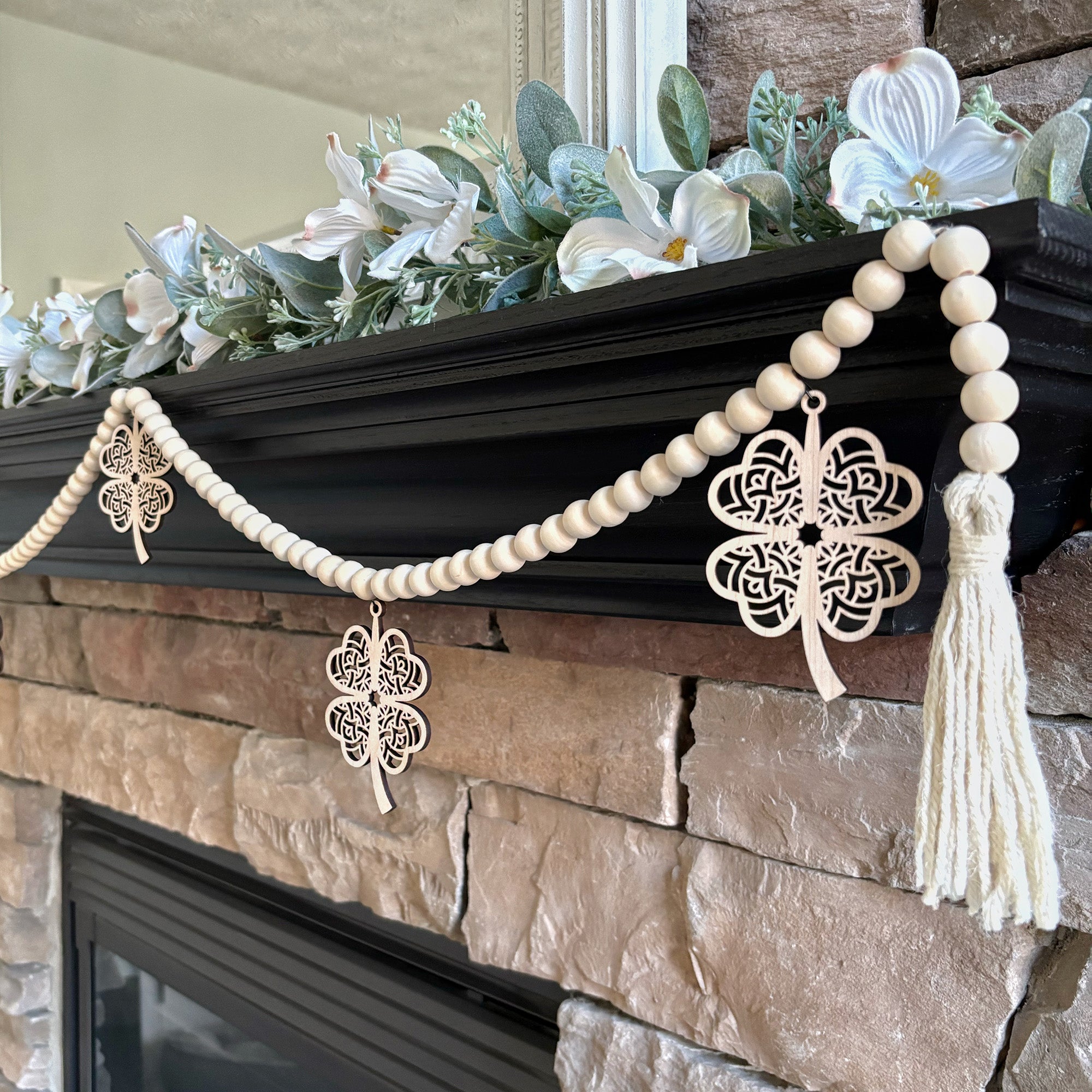 St Patricks Decor Garland with Lucky Four Leaf Clovers