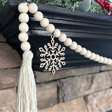 Natural Wood Bead Garland with Snowflake Ornaments