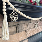 Natural Wood Bead Garland with Snowflake Charms