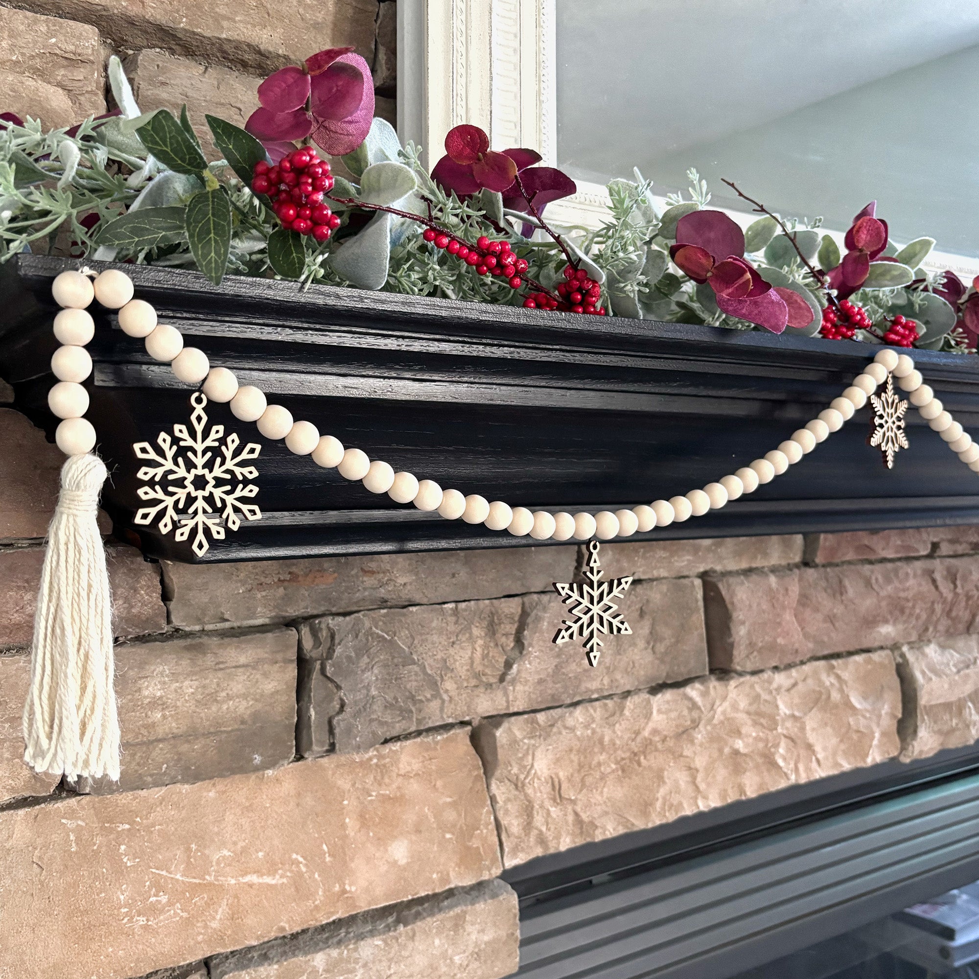 Christmas Garland for Mantel with Snowflake Charms