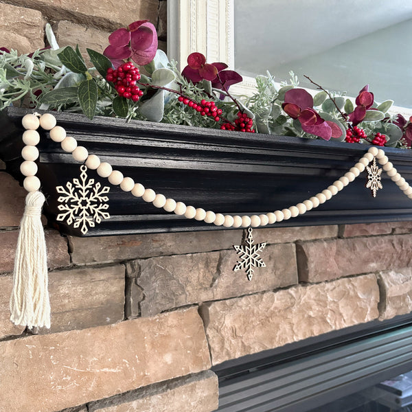 Christmas Garland for Mantel with Snowflake Charms