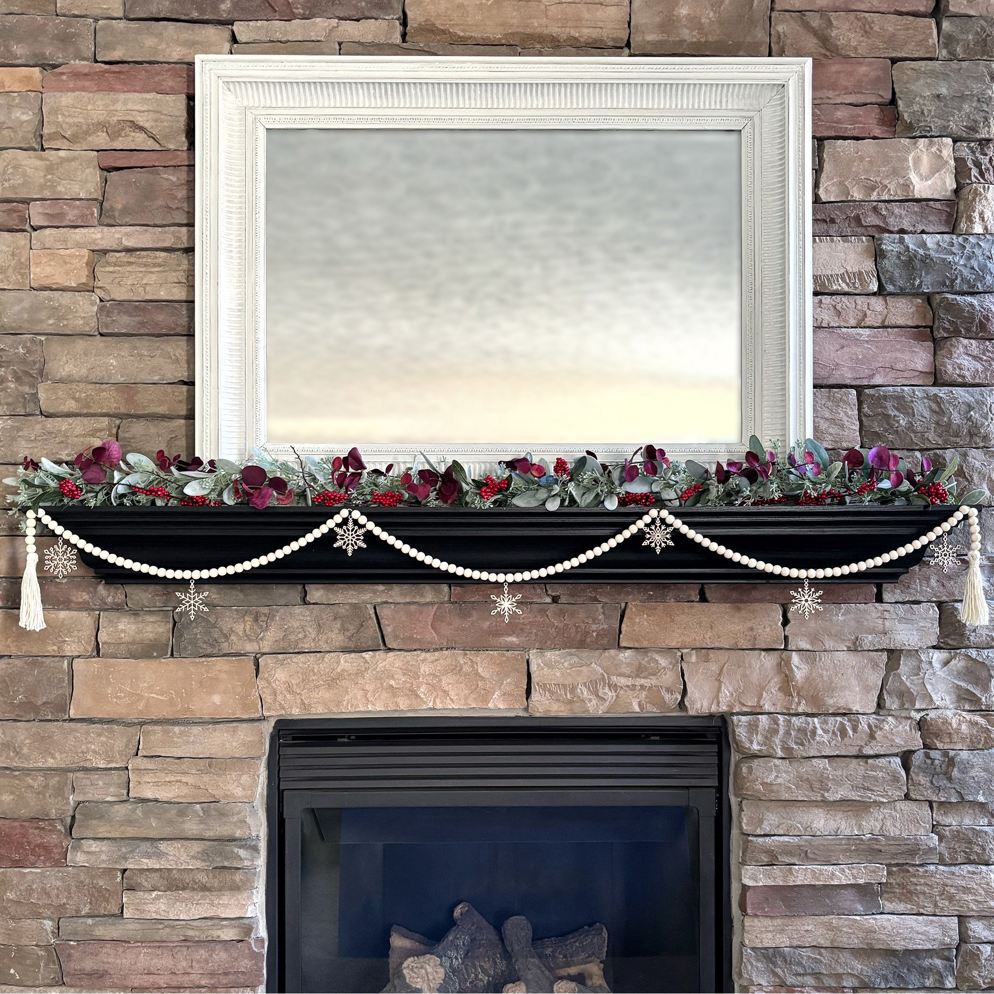 Winter Garland for Mantel with Snowflake Charms