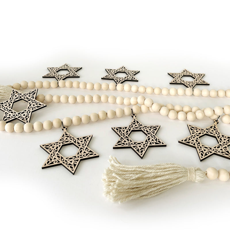 Wood Bead Garland with Star of David Charms