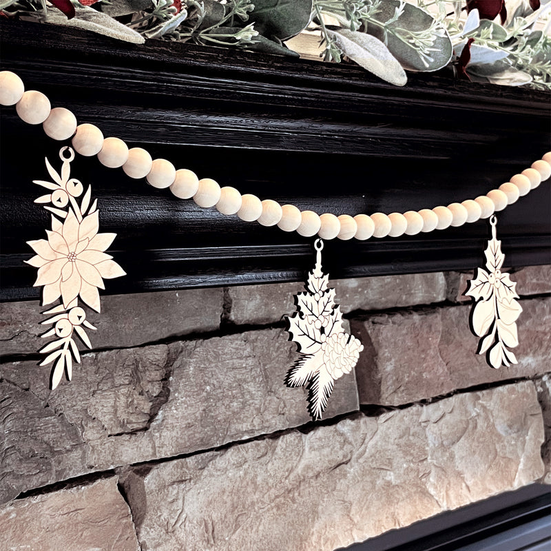 Winter Floral Garland with Poinsettia Charms for Mantle