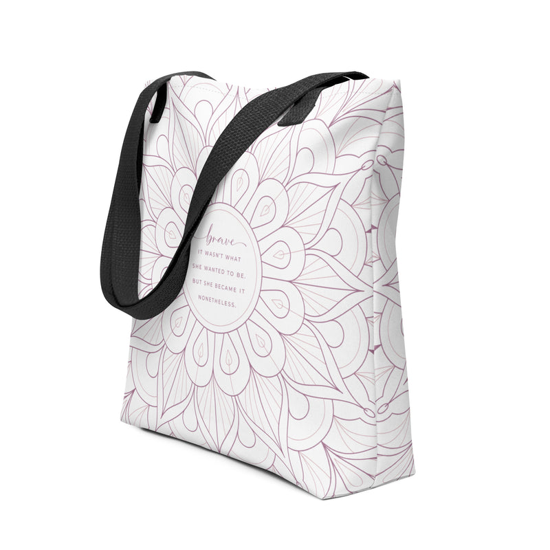 Brave Quote for Cancer Survivors Large Tote Bag with Pocket Pink Color