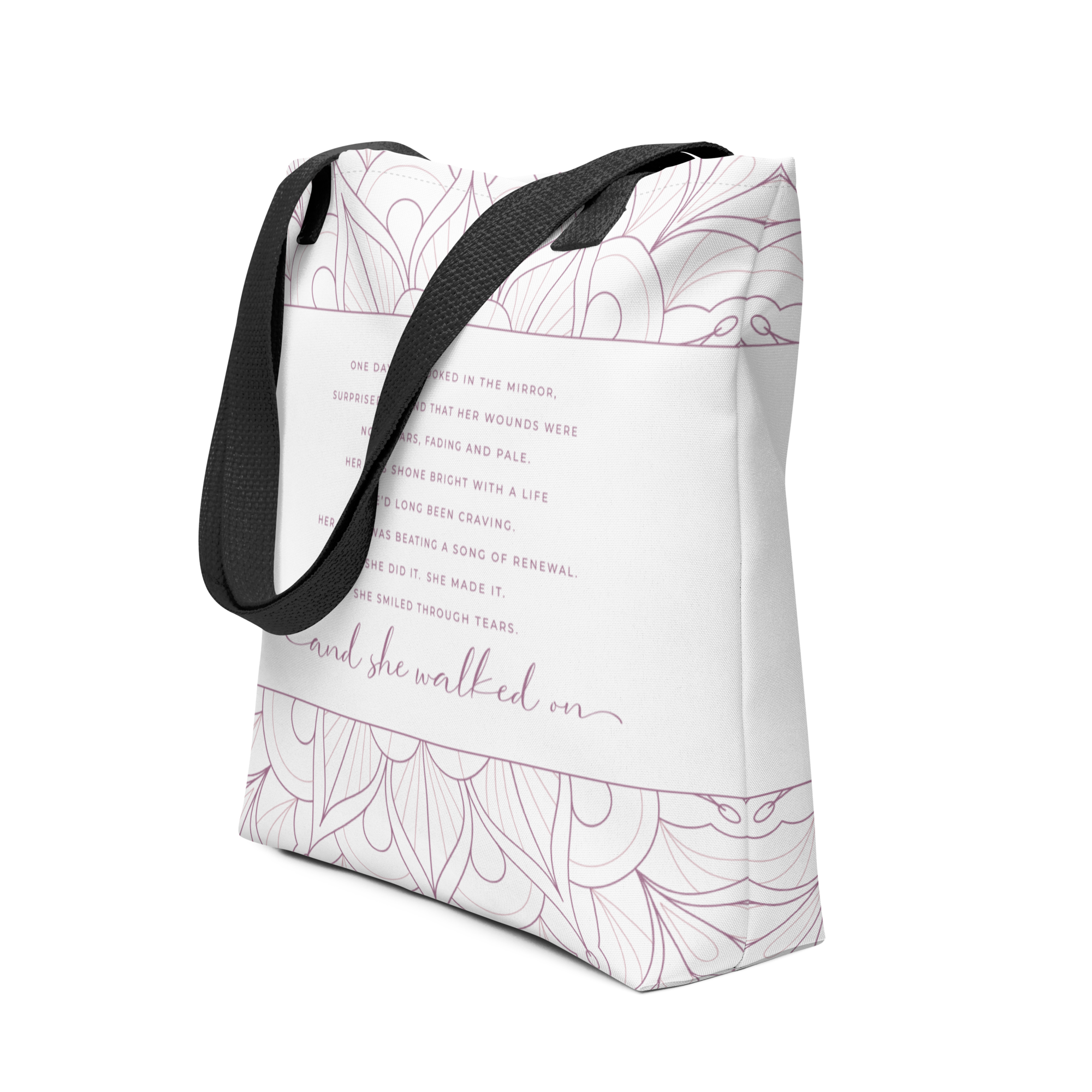 She Walked On Quote for Cancer Survivors Large Tote Bag with Pocket Pink Color