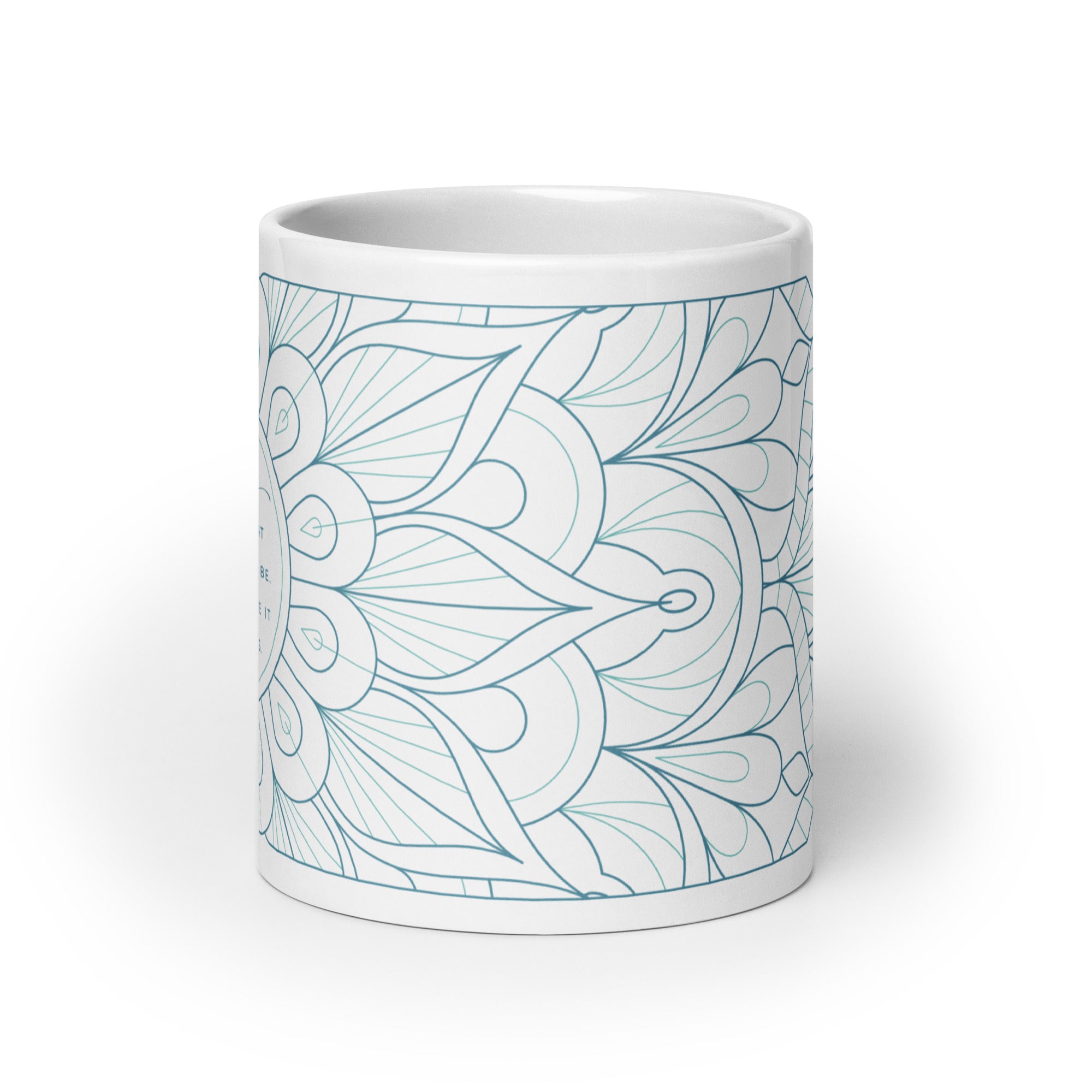 Brave Inspiring Quote Mug with Mandala Design Teal Color