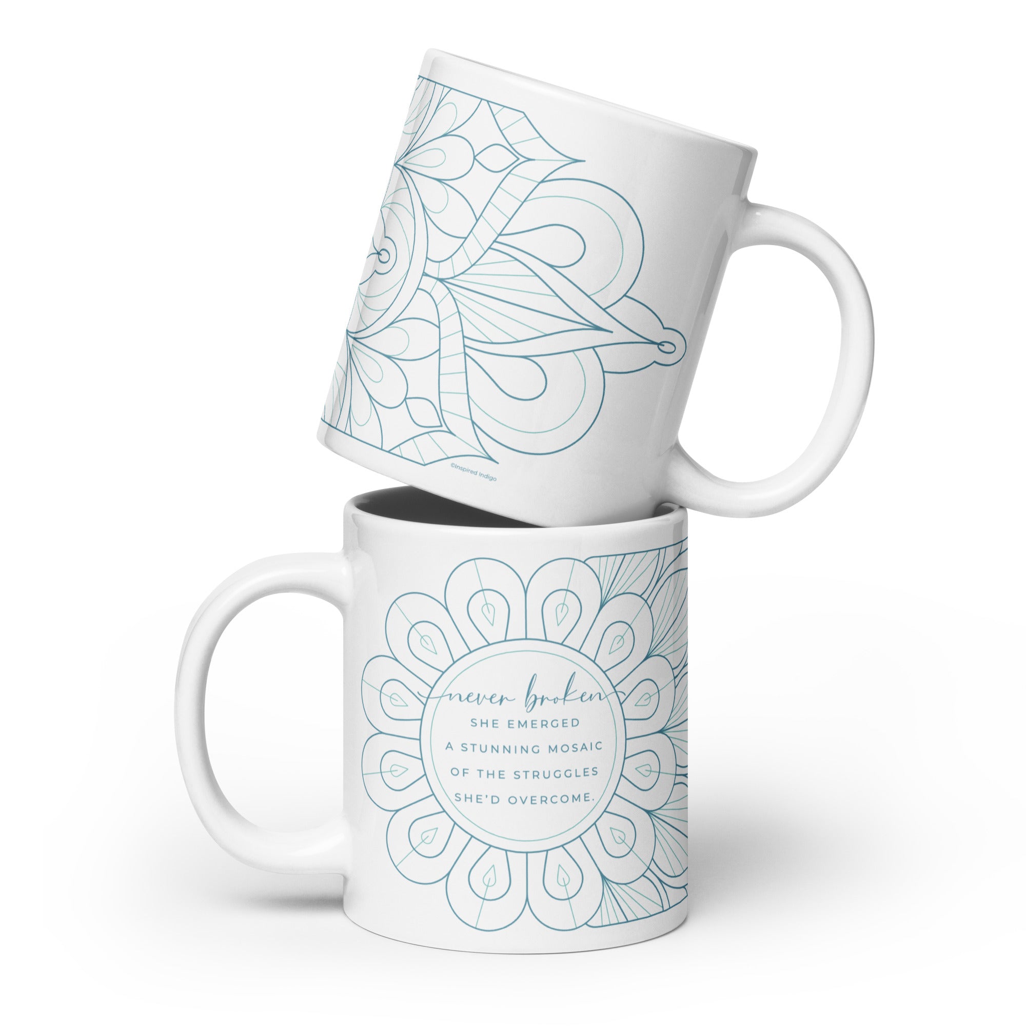 Never Broken Inspirational Tea Mug Teal Color