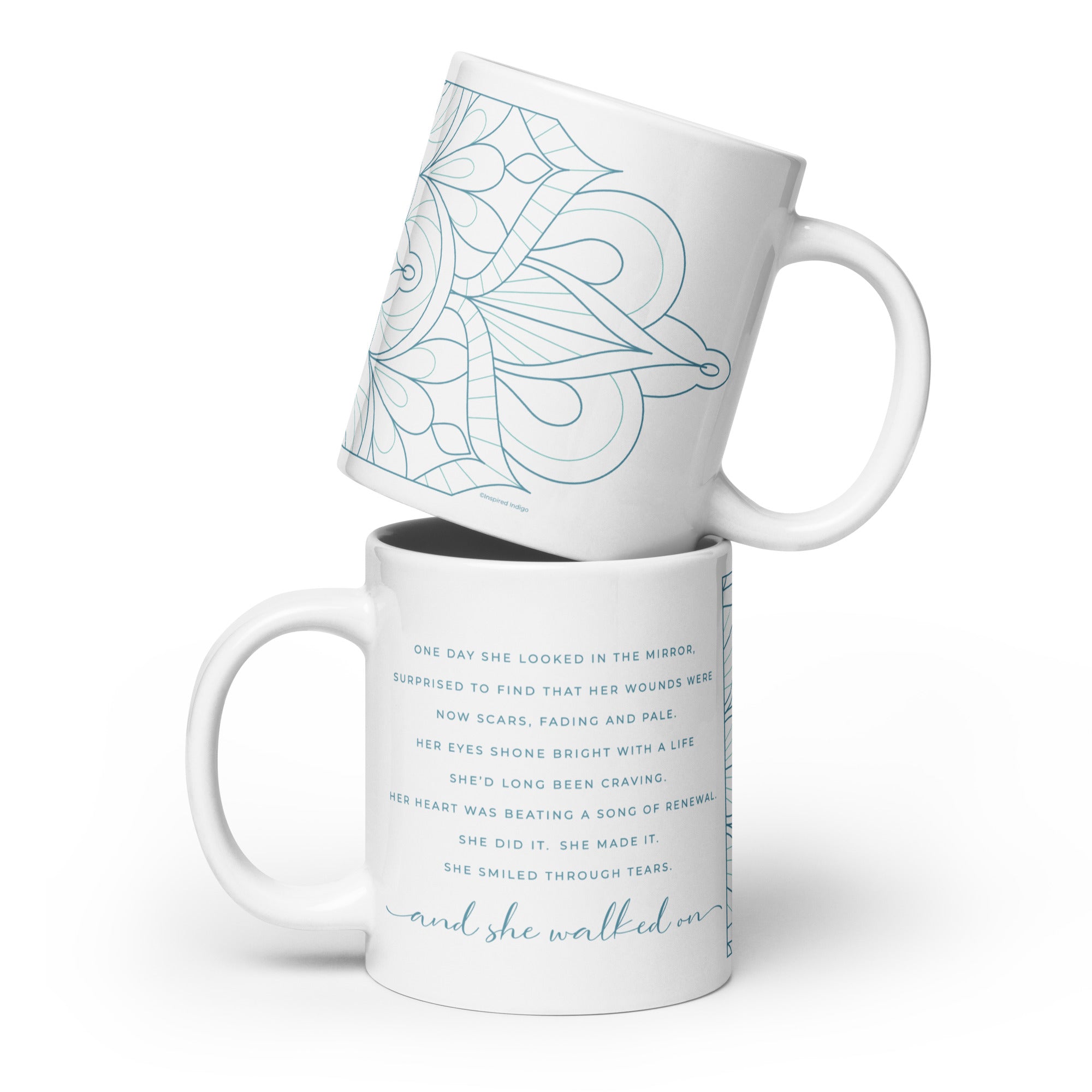 She Walked On Inspirational Tea Mug Teal Color