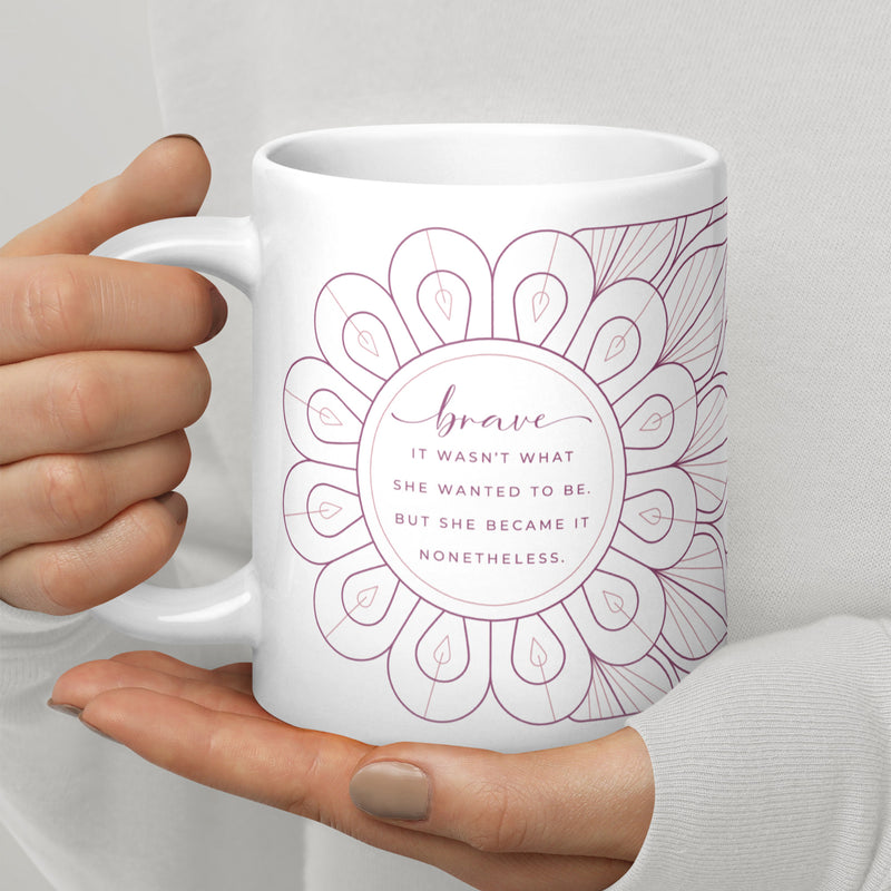 Brave Support Gift Ceramic Mug with Mandala Design Pink Color