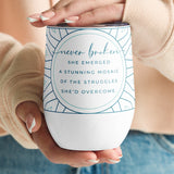 Never Broken Support Gift Wine Tumbler with Mandala Design Teal Color