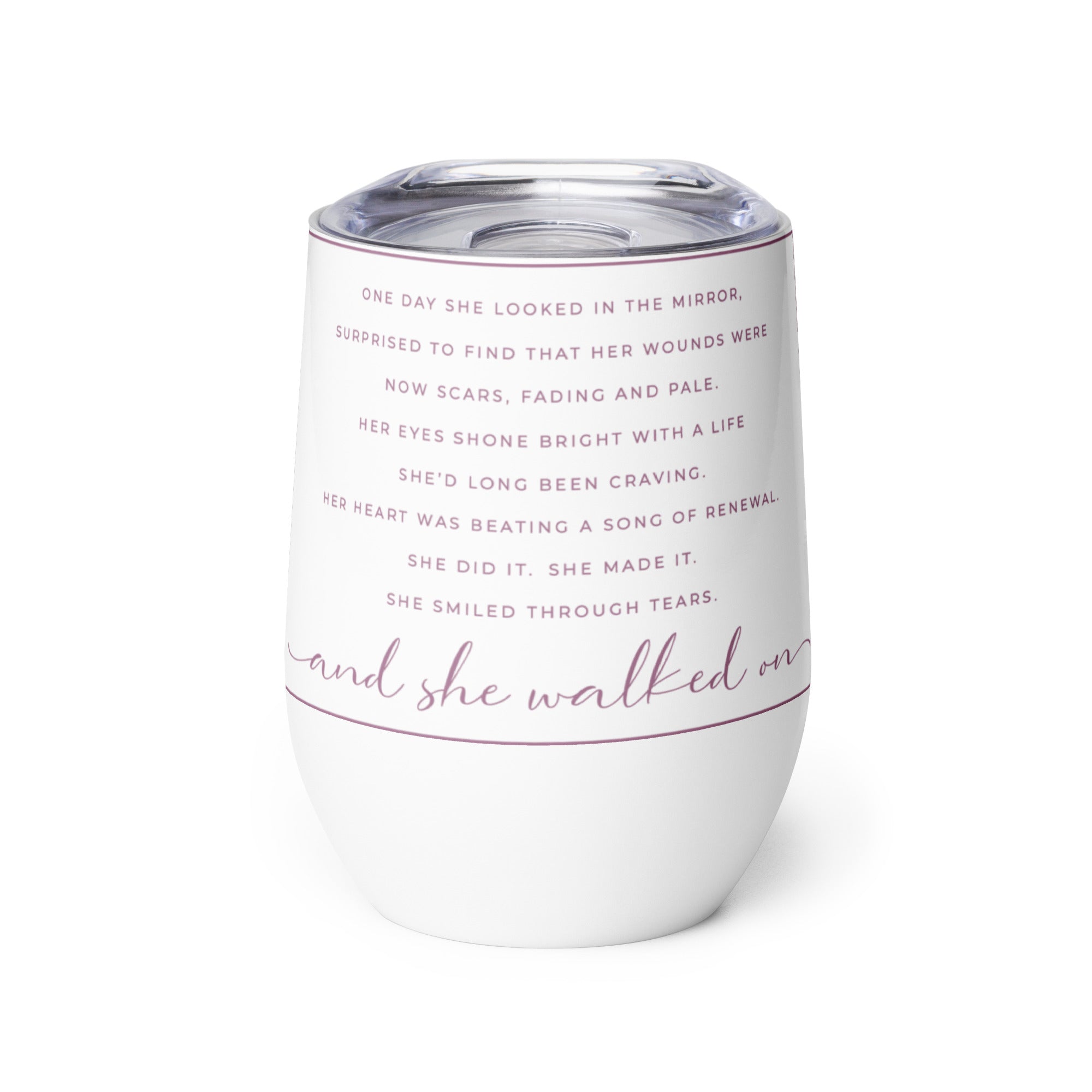 She Walked On Inspirational Wine Tumbler Pink Color