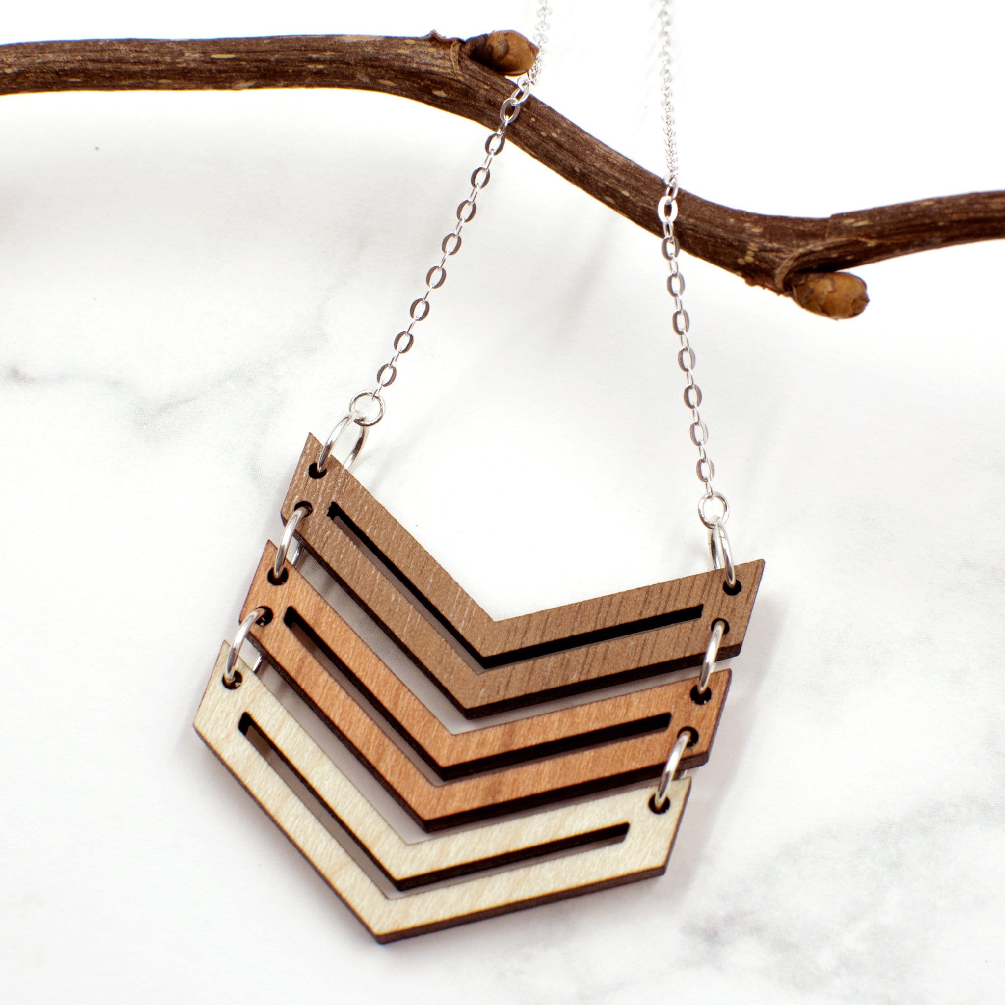 Chevron Three Tone Wood Necklace