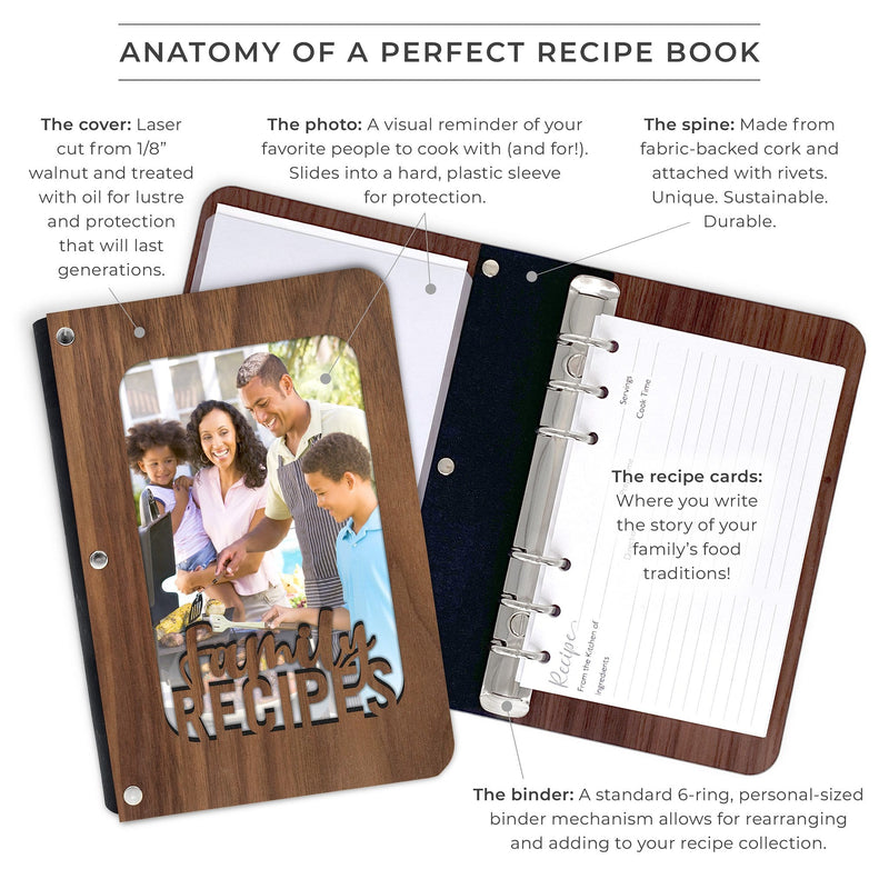 Family Recipe Book with Wood Cover and Recipe Cards