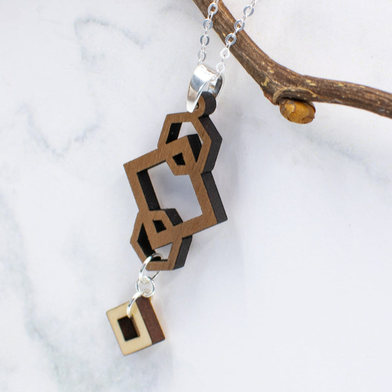 Two Tone Wood Geometric Necklace