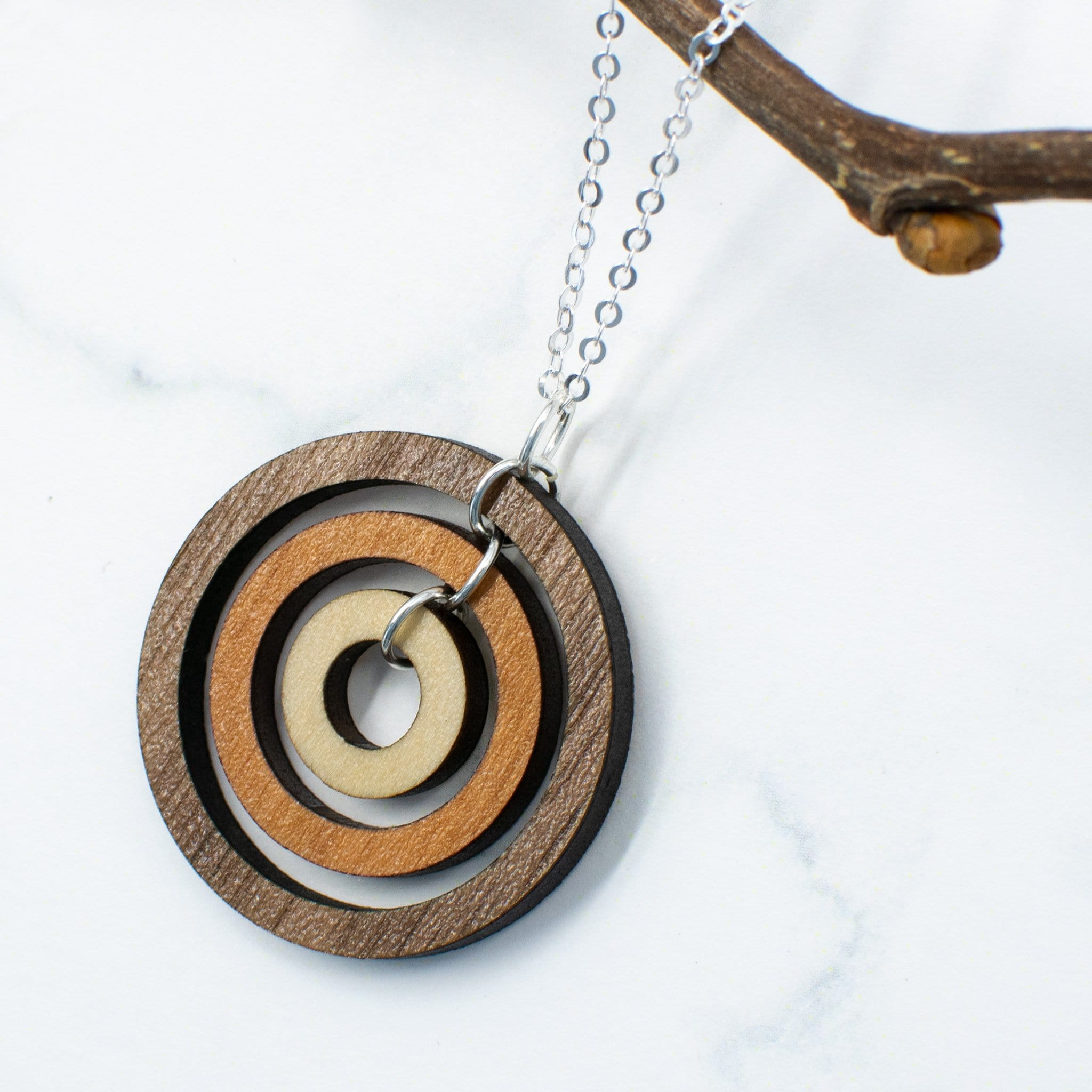 Tri-Tone Circles Wood Necklace