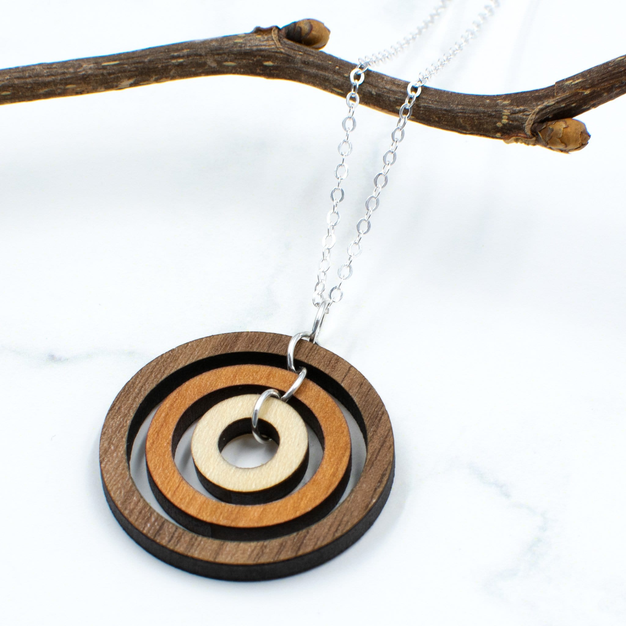 Tri-Tone Circles Wood Necklace