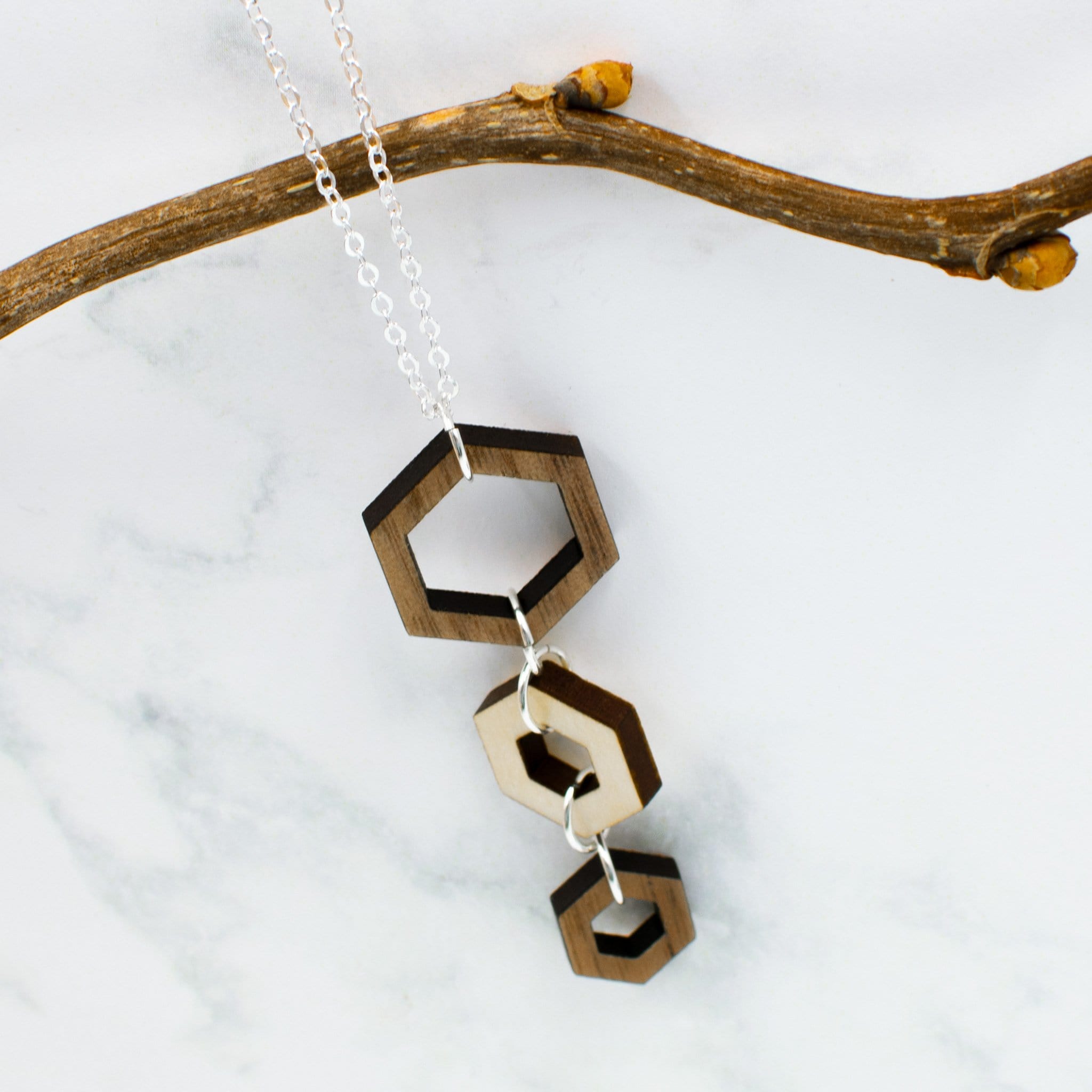 Two Tone Wood Hexagon Necklace