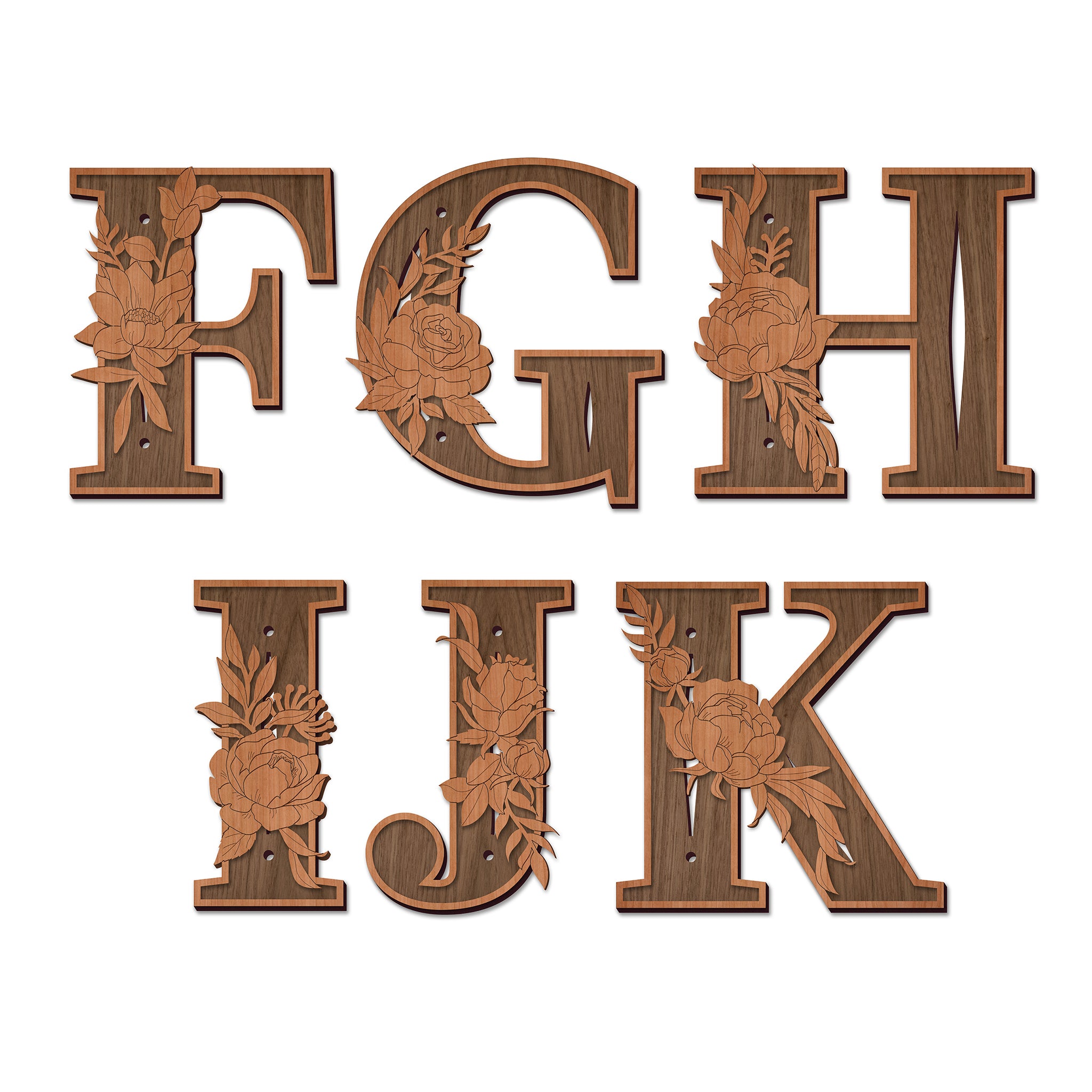 Floral Wood Letters Wall Art F G H I J K