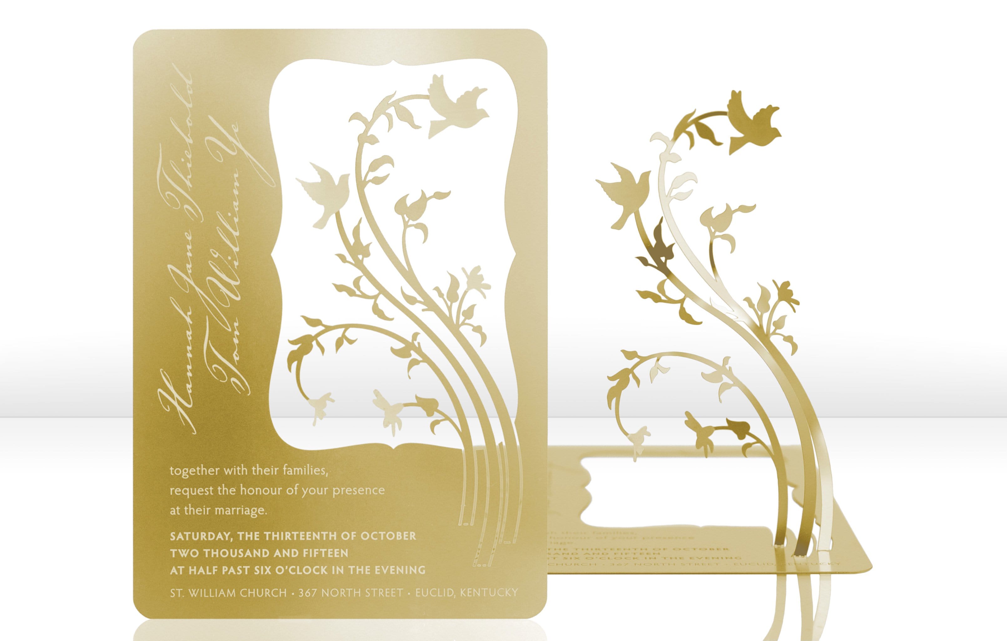 Gold Metal Wedding Invitation with Garden Theme