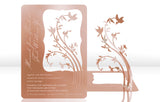 Rose Gold Metal Wedding Invitation with Bird Theme