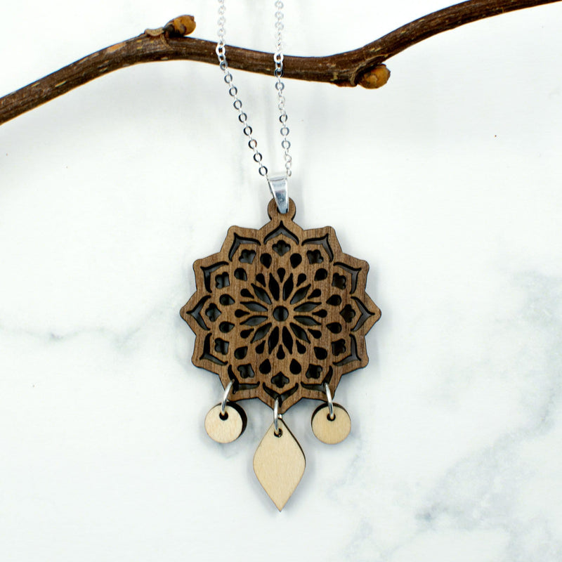 Mandala Charm Wood Necklace